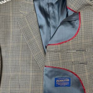 Pendleton Men’s 44R Wool Houndstooth Blazer Sportcoat Tan Blue Classic